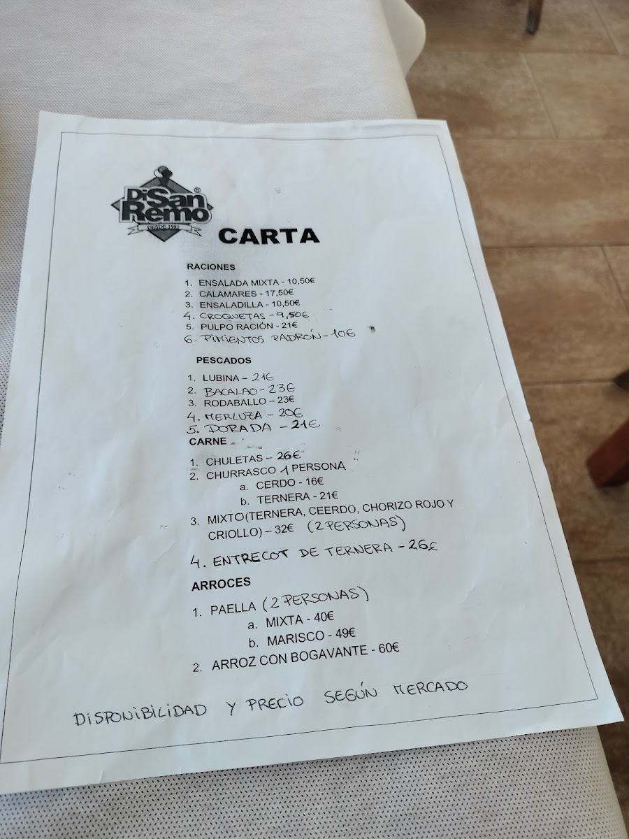 Restaurante DiSanRemo Menu - Image 2